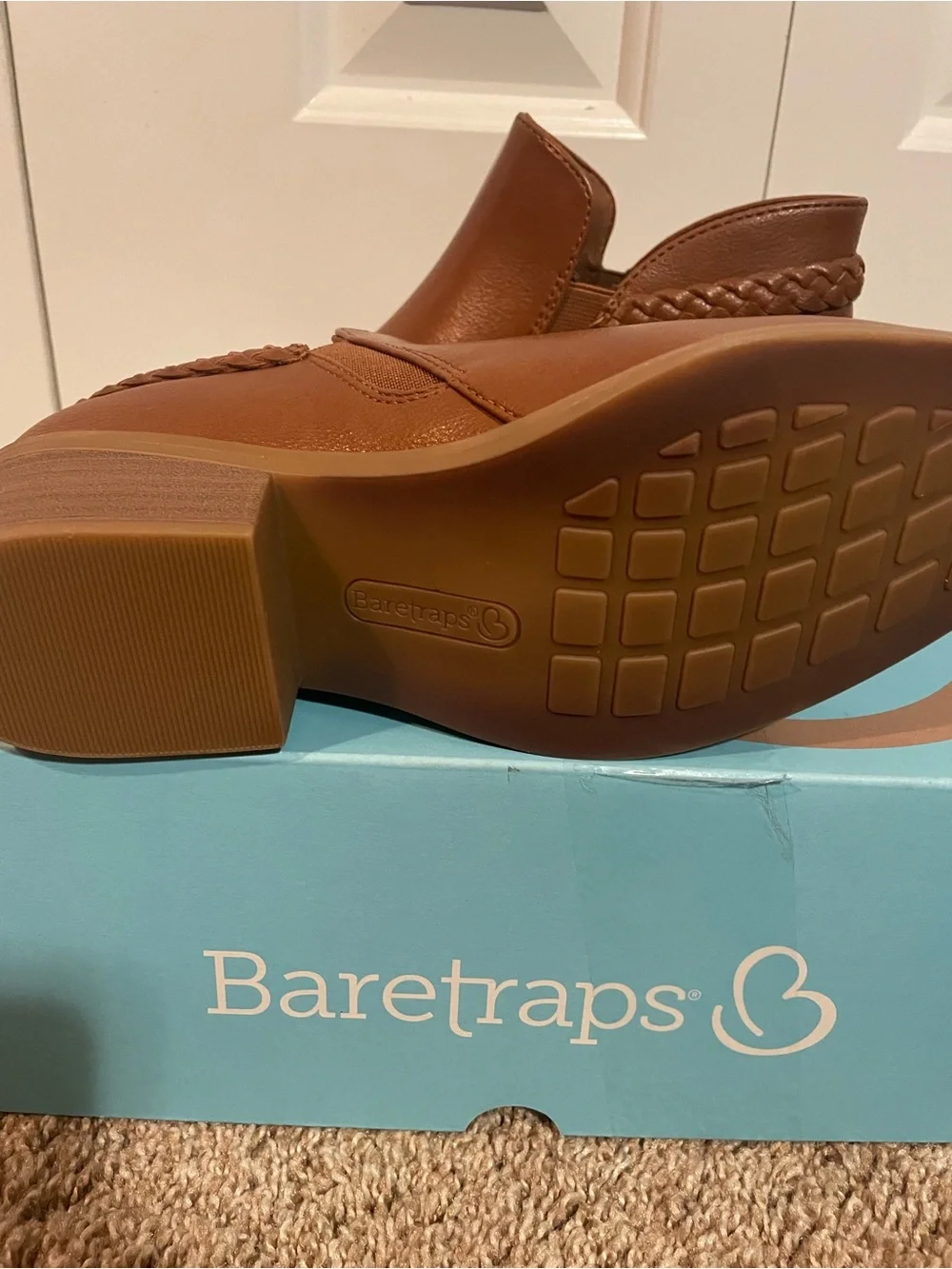 BareTraps Brown Leather Ankle Booties with Braided Strap
